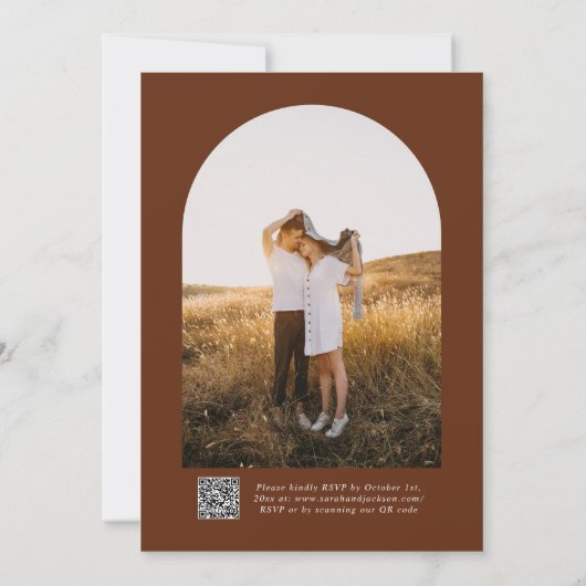 テラコッタ シンプル エレガント スクリプト QR コード ウェディング 招待状 (裏面)