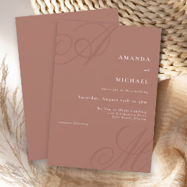 テラコッタ シンプル エレガント モノグラム ウェディング 招待状