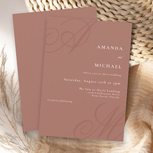 テラコッタ シンプル エレガント モノグラム ウェディング 招待状