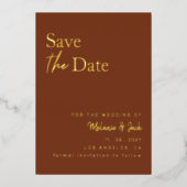 テラコッタ シンプル カリグラフィー 写真付き Save The Date 箔招待状 (正面)