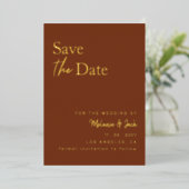 テラコッタ シンプル カリグラフィー 写真付き Save The Date 箔招待状 (立ち正面)