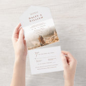 テラコッタ シンプル ミニマル ボヘミアンフォトウェディング オールインワン招待状 (貼ってはがせる)