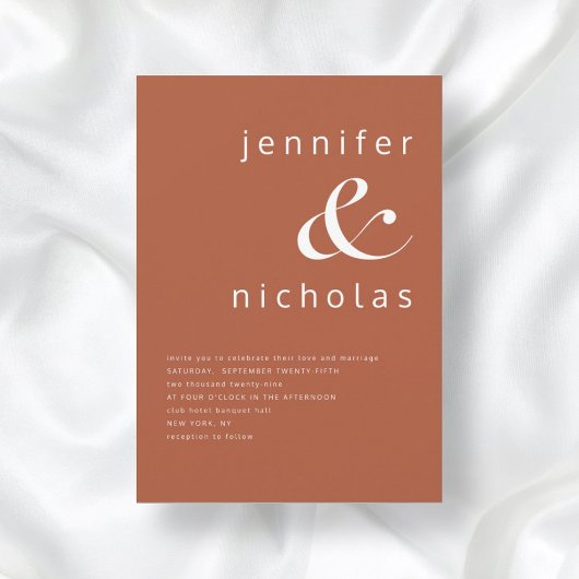 テラコッタ シンプル モダン タイポグラフィー ウェディング 招待状