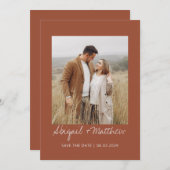 テラコッタ シンプル 手書き Save The Date フォト 招待状 (正面/裏面)