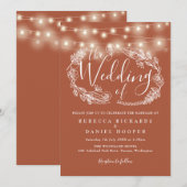テラコッタ ストリング ライト スクリプト ウェディング 招待状 (正面/裏面)