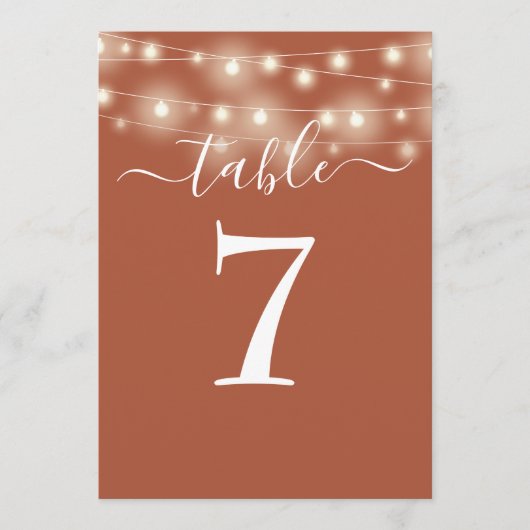 テラコッタ ストリング ライト テーブル ナンバー 招待状 (正面)