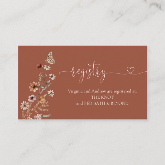 テラコッタ タイニー ワイルドフラワー ブライダル シャワー レジストリー エンクロージャーカード (正面)