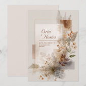 テラコッタ タウペ ゴールド ボタニカル アブストラクト ウェディング 招待状 (正面/裏面)