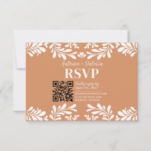 テラコッタ・タラベラ メキシコの結婚式 RSVPカード (正面)