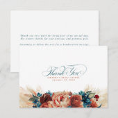 テラコッタ ターコイズブルー 花柄 ボヘミアンスタイル 小さな サンクスカード サンキューカード (正面/裏面)