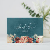 テラコッタ ターコイズ フローラル ボヘミアンスタイル ウェディング サンクス サンキューカード (スタンド正面)
