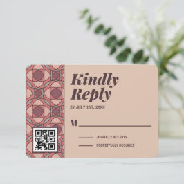 テラコッタ & ダスティ ローズ アート デコ RSVP カード QR コード