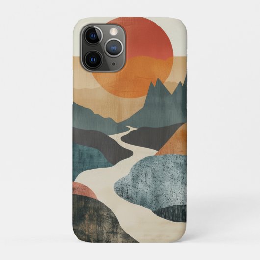 テラコッタ+ティール色の山の夕焼け+河川の風景 Case-Mate iPhoneケース (裏)