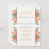 テラコッタ ティール ボヘミアンフォール フラワーボーダー 招待状 (正面)
