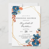 テラコッタ ネイビーブルー ゴールド フラワー ウェディング シャワー 招待状 (正面)