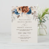 テラコッタ ネイビーブルー パンパスグラス QRコード 結婚式 招待状 (スタンド正面)