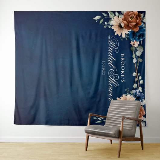 テラコッタ ネイビーブルー ブライダルシャワーの写真用背景 タペストリー (インサイチュ(横))