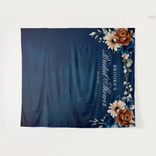 テラコッタ ネイビーブルー ブライダルシャワーの写真用背景 タペストリー (正面(横))
