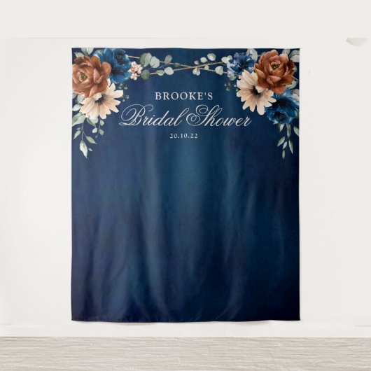 テラコッタ ネイビーブルー ブライダルシャワーの写真用背景 タペストリー (正面)