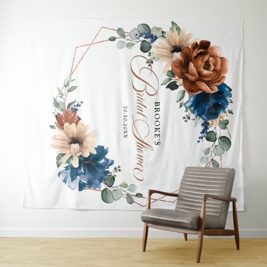 テラコッタ ネイビーブルー 緑の写真撮影用背景 タペストリー (インサイチュ(横))