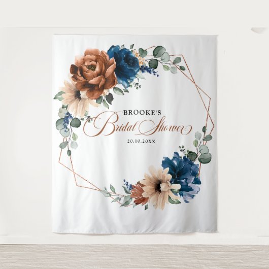 テラコッタ ネイビーブルー 緑の写真撮影用背景 タペストリー (正面)