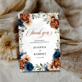 テラコッタ ネイビーブルー 緑の幾何学的な結婚式 サンキューカード