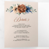 テラコッタ ネイビーブルー 緑 幾何学的な結婚式のテーマ 三つ折り案内状 (内部最初)