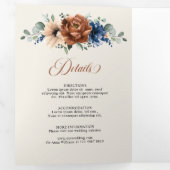 テラコッタ ネイビーブルー 緑 幾何学的な結婚式のテーマ 三つ折り案内状 (内部最初)