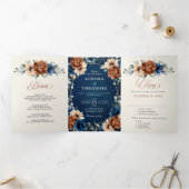 テラコッタ ネイビーブルー 緑 幾何学的な結婚式のテーマ 三つ折り案内状 (内部)