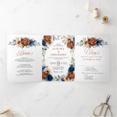 テラコッタ ネイビーブルー 緑 幾何学的な結婚式 三つ折り案内状 (内部)