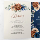 テラコッタ ネイビーブルー 緑 幾何学的な結婚式 三つ折り案内状 (内部最初)