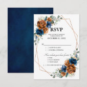 テラコッタ ネイビーブルー 緑 幾何学的な結婚式 出欠カード (正面/裏面)