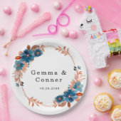 テラコッタ ネイビーブルー 花の結婚式 ペーパープレート (パーティー)