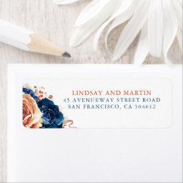 テラコッタ ネイビーブルー 花 エレガント ボヘミア ラベル