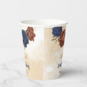 テラコッタ ネイビーブルー 花 緑の葉 紙コップ (右)