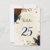 テラコッタ ネイビー フラワーテーブルナンバーカード 招待状 (正面)