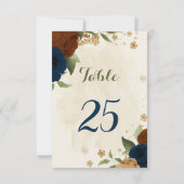 テラコッタ ネイビー フラワーテーブルナンバーカード 招待状 (裏面)