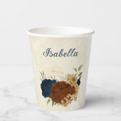 テラコッタ ネイビー フラワー 紙コップ (裏面)