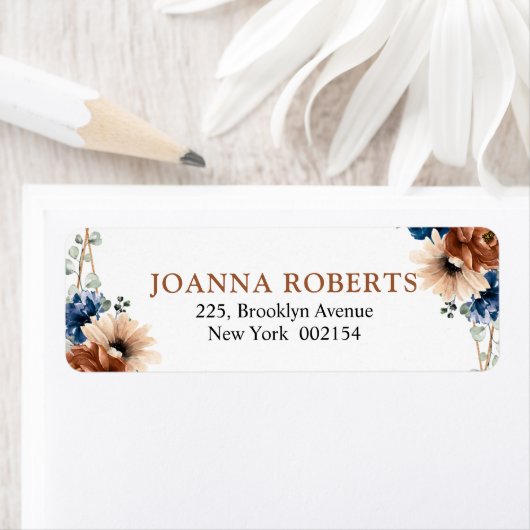 テラコッタ・ネイビー・ブルー・グリ結婚ーネリー・ジオメトリック ラベル (インサイチュ)