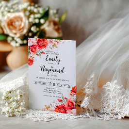 テラコッタ バーガンディー ブラッシュ フラワーベルムオーバーレイ ベラム紙招待状