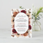 テラコッタ バーガンディー モーブ フラワーのウェディング詳細 エンクロージャーカード (スタンド正面)