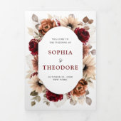 テラコッタ バーガンディー モーブ フラワージオメトリックウェディング 三つ折り案内状 (カバー)
