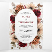 テラコッタ バーガンディー モーブ フラワージオメトリック ウェディング 三つ折り案内状 (内部中)