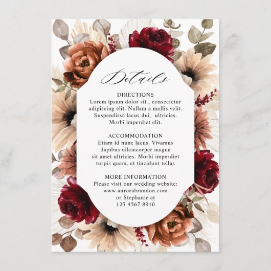 テラコッタ バーガンディー モーブ フローラル ジオメトリック ウェディング エンクロージャーカード (正面)