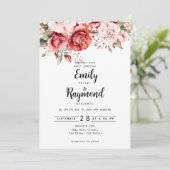 テラコッタ・バーガンディ・ブロッサム・フラワーの結婚式 招待状 (スタンド正面)