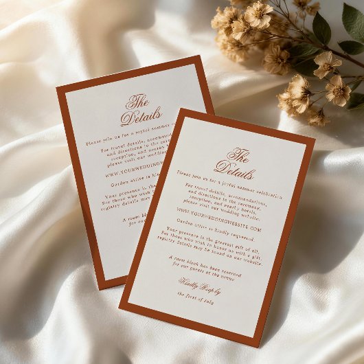 テラコッタ・バーントオレンジの上質な結婚式の詳細 エンクロージャーカード