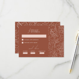 テラコッタ・バーントオレンジの花のスケッチRSVP 出欠カード