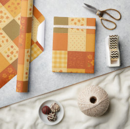 テラコッタ パッチワーク キルト ラスティック ファームハウス フラワル ラッピングペーパー