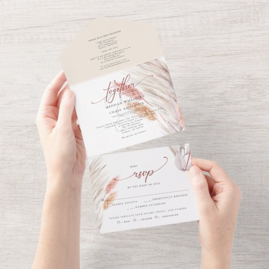 テラコッタ パンパス グラス ウェディング オールインワン招待状 (貼ってはがせる)