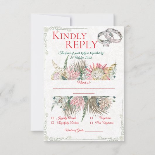 テラコッタ パンパス グラス ウェディング レスポンス カード (正面)